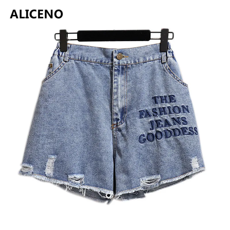 ALICENO 6XL-2XL, большие размеры 60-150 кг, женская одежда с высокой талией, модные джинсовые шорты с буквенным принтом, шорты на молнии, свободные