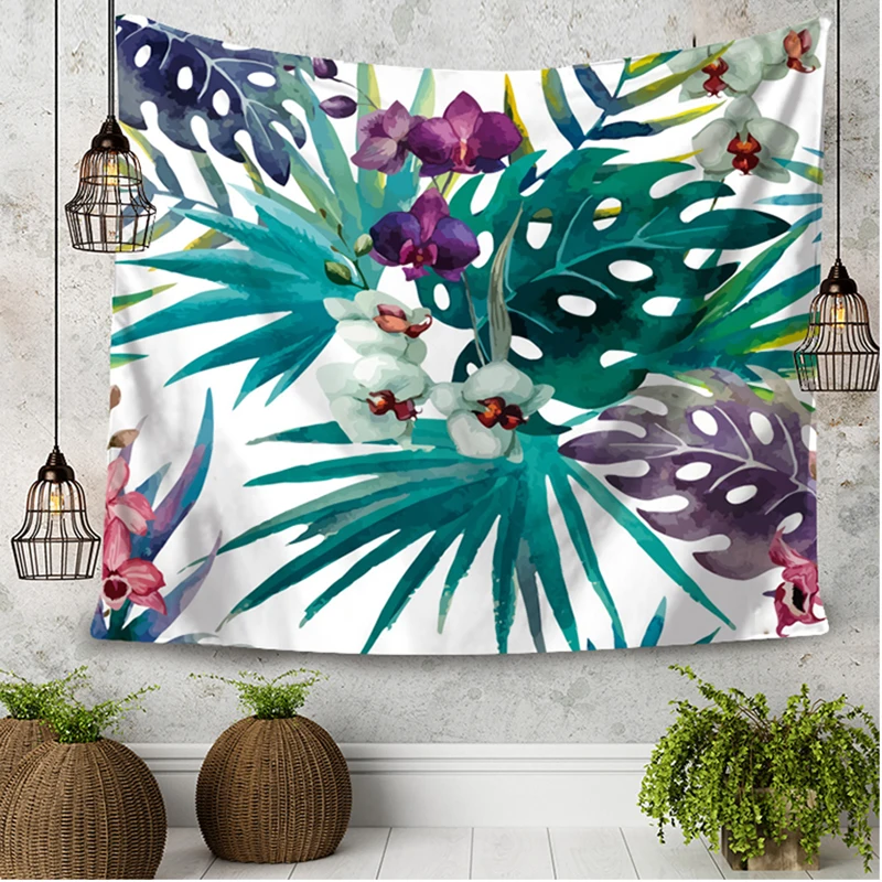 

Wall Hanging Tapestry Flowers Beach Towel Polyester Tropical Plant Blanket Wedding Party Bedspread Yoga Picnic Mat