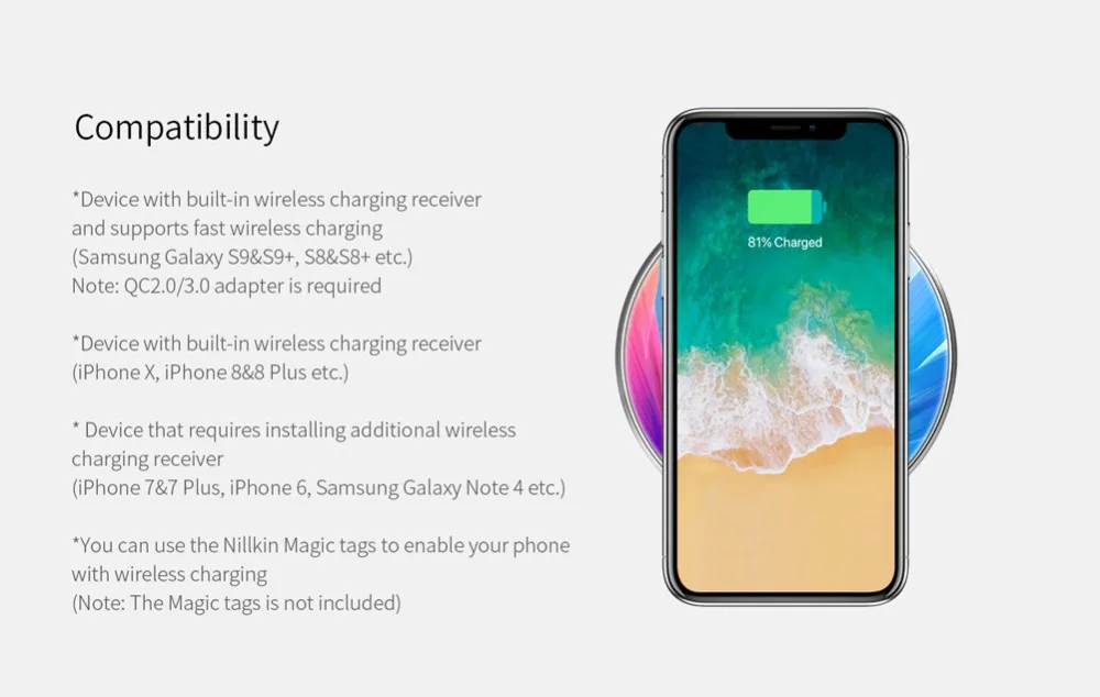 Nillkin необычный набор 10 Вт закаленное стекло панель Быстрое беспроводное зарядное устройство для iPhone XS Max XR X Nilkin чехол для телефона Беспроводная зарядная подставка