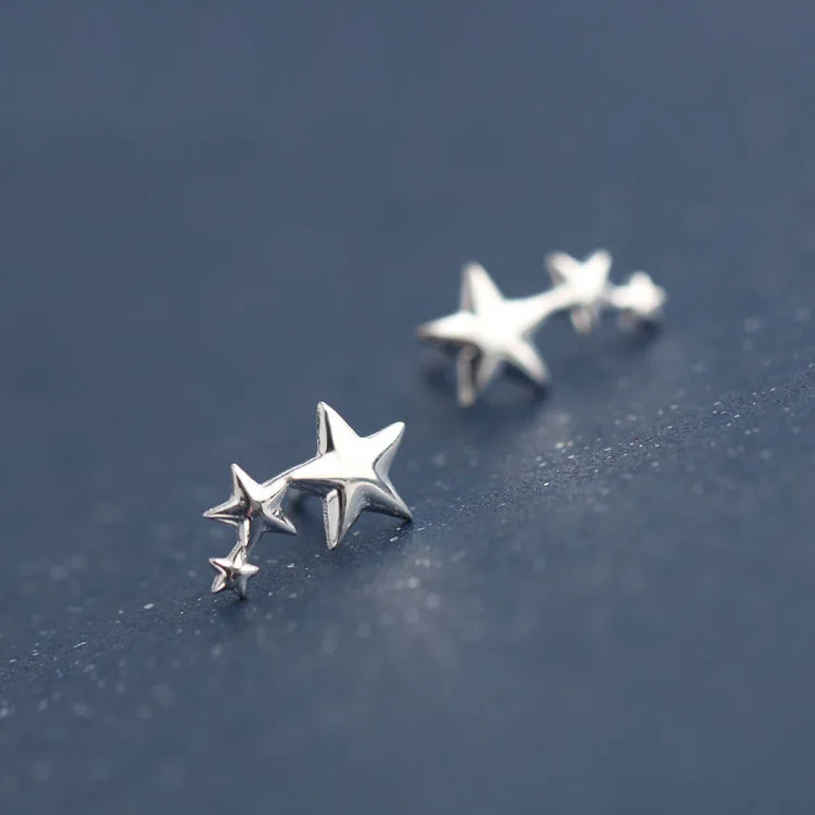 Форзац, 925 пробы, серебряные, три серьги-гвоздики "Звёзды" для женщин, модные, для девушек, предотвращают аллергию, Стерлинговое Серебро-ювелирные изделия