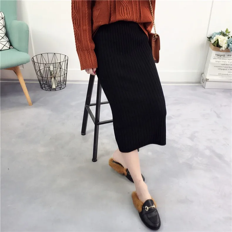 Юбки женские длинные вязанные с высокой талией Moda Mujer элегантная Базовая мини-юбка женская s в Корейском стиле, модная мягкая Высококачественная шикарная