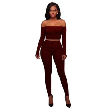 

NORMOV Autumn Women Sets Solid Slash Neck Long Sleeve Pullover And High Waist Ankle Length Trousers Cotton Sets Office Lady