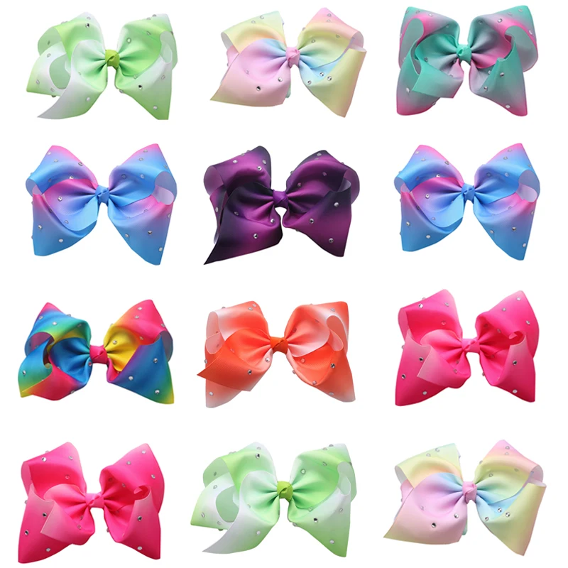 8pcs/lot 8" Large Grosgrain Ribbon Bows Alligator Clips Big Pretty