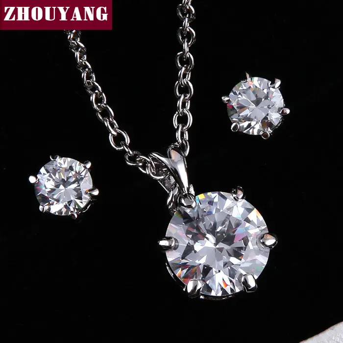 

Top Quality ZYS229 ITALINA Six Claws Silver Color Jewelry Necklace Earring Set Rhinestone Made with Austrian Crystals