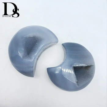 

DS Natural Agate Geode Druzy Moon Hand Carved Quartz Crystal Cluster Moon Healing Crystal Stone Crafts Home Decoration