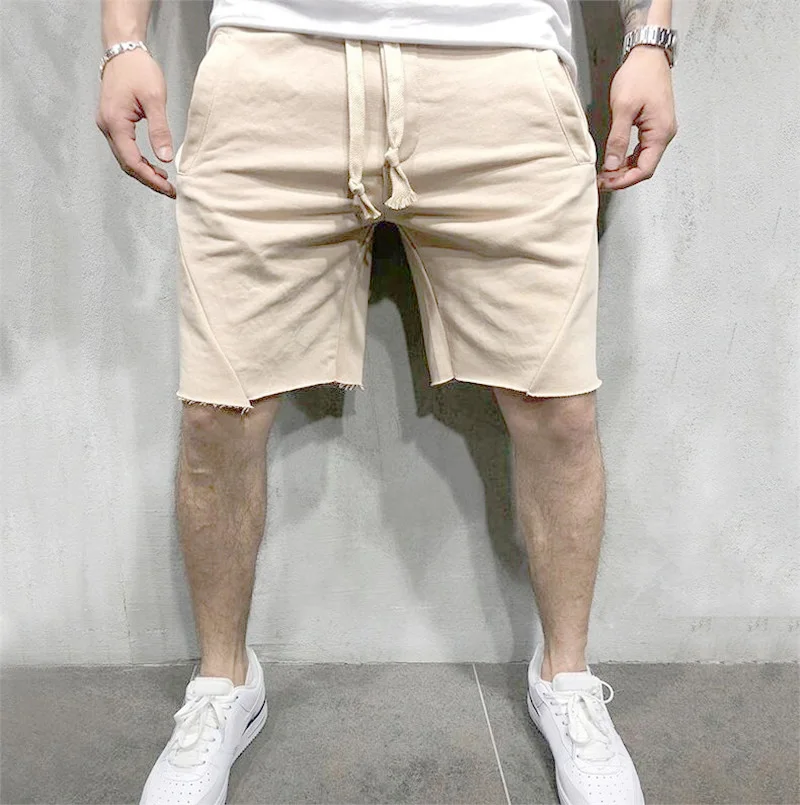 Летние мужские шорты для фитнеса Бодибилдинг Бег тренировки мужские брендовые Короткие штаны до колена Дышащие хлопчатобумажные спортивные брюки