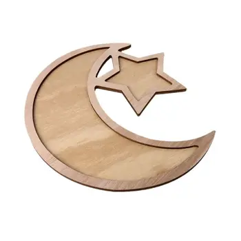 

Rustic Wooden Crescent Moon Srar Eid Ramadan Party Food Serving Tableware Dessert Pastry Tray Display Holder Decor Ornament
