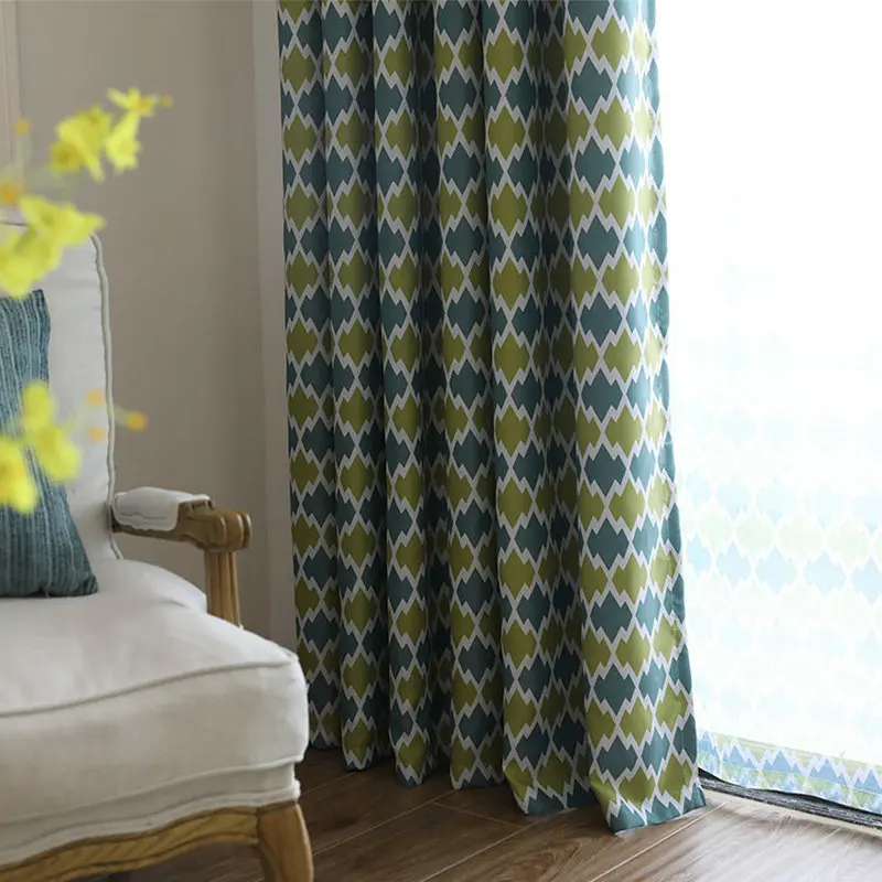 

Nordic Style Geometric Pattern Blackout Curtains for Living Room Bedroom Country Pastoral Window Treatment Curtain Sheer Drapes
