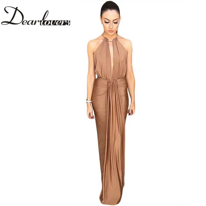 Dear lover Elegant Silky Jewel Halter Neck Camel Black