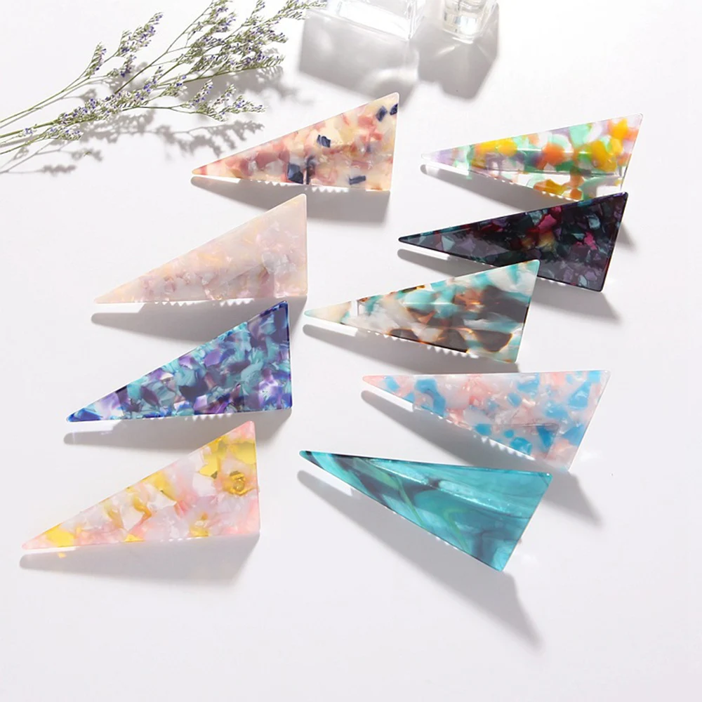 

2019 Korean Fresh Top Clip Elegant Women Hair Clip Headband Acetate Marble Triangle Hairpin Barrettes Girls Hair Accessories