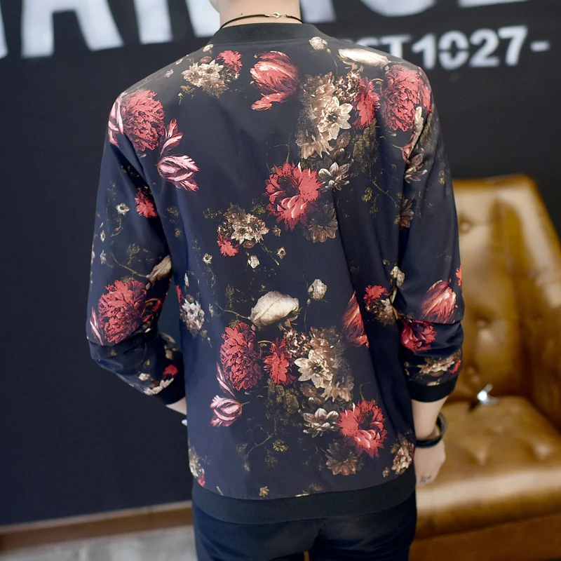 Мужская приталенная куртка с цветочным принтом длинным рукавом|mens floral jacket|brand