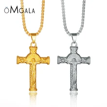 OMGALA Cross Necklace INRI Crucifix Jesus Piece Long Chain Pendant Necklace Men Women Hip Hop Gold Color Jewelry For Party Gifts