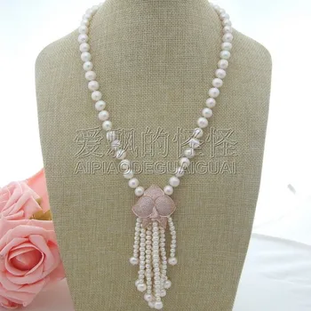 

N042404 22''10mm white Pearl CZ Necklace