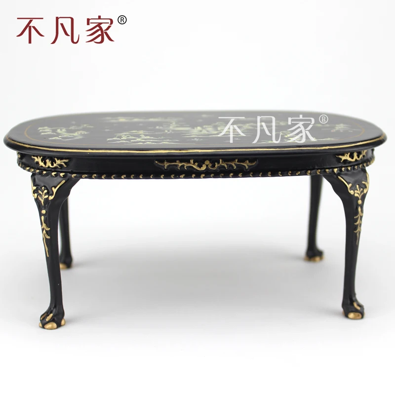 

dollhouse 1/12 scale miniature furniture black Hand painted Landscape painting dining table