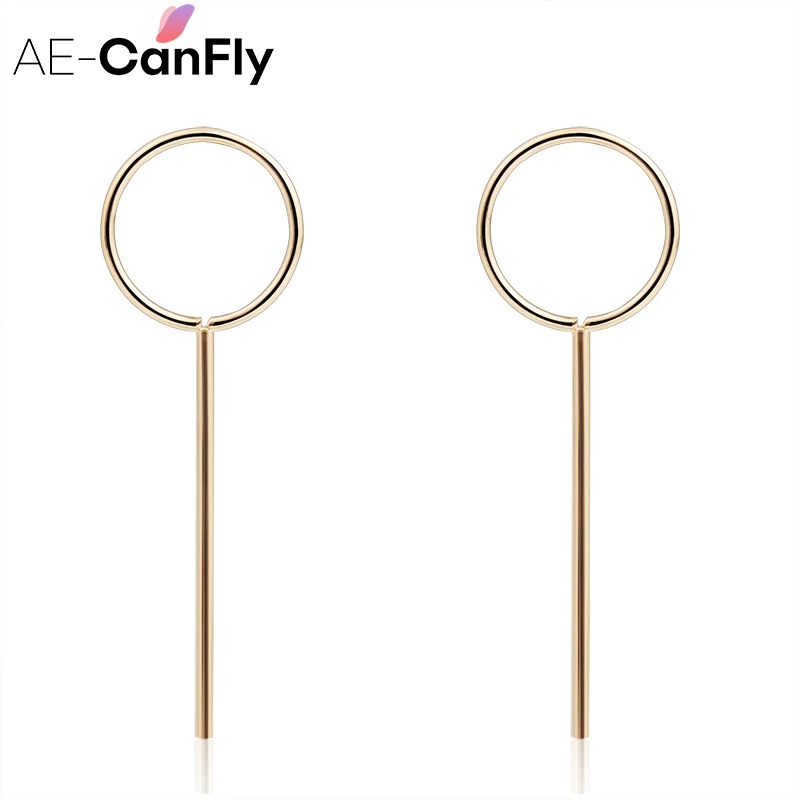 

AE-CANFLY Geometric Simple Earrings for Women Circle Long Pin Stud Earrings Ear Jewelry 2B3007