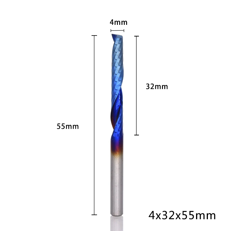 XCAN 1 шт. 4 мм хвостовик 8-32 мм длина резки одинарная Флейта концевая мельница с нано синим покрытием 1 флейта фреза Карбид ЧПУ Биты - Длина режущей кромки: 4x32x55L