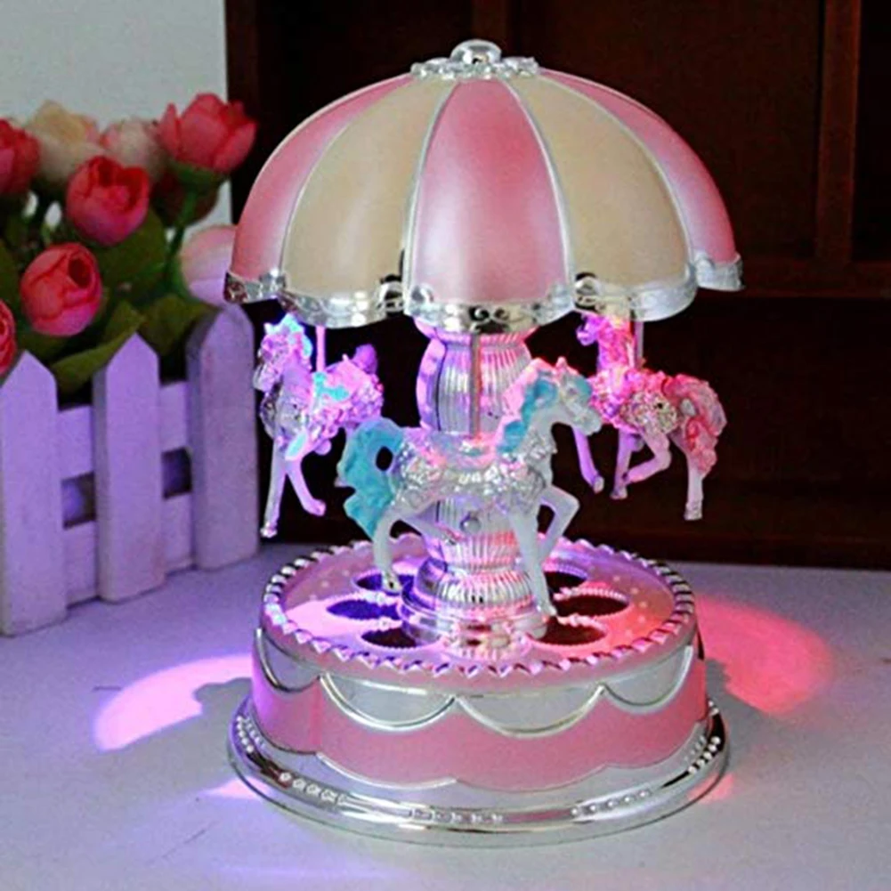 Nueva caja de música de carrusel LED brillante para niños juguete de cumpleaños regalo de boda caja de música de carrusel juguete para niños muñeca de juego