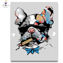 Крутая собака с сигарой и черная стеклянная для фотографии DIY картина по номерам с комплектами на окрашивание холста по номерам для детей
