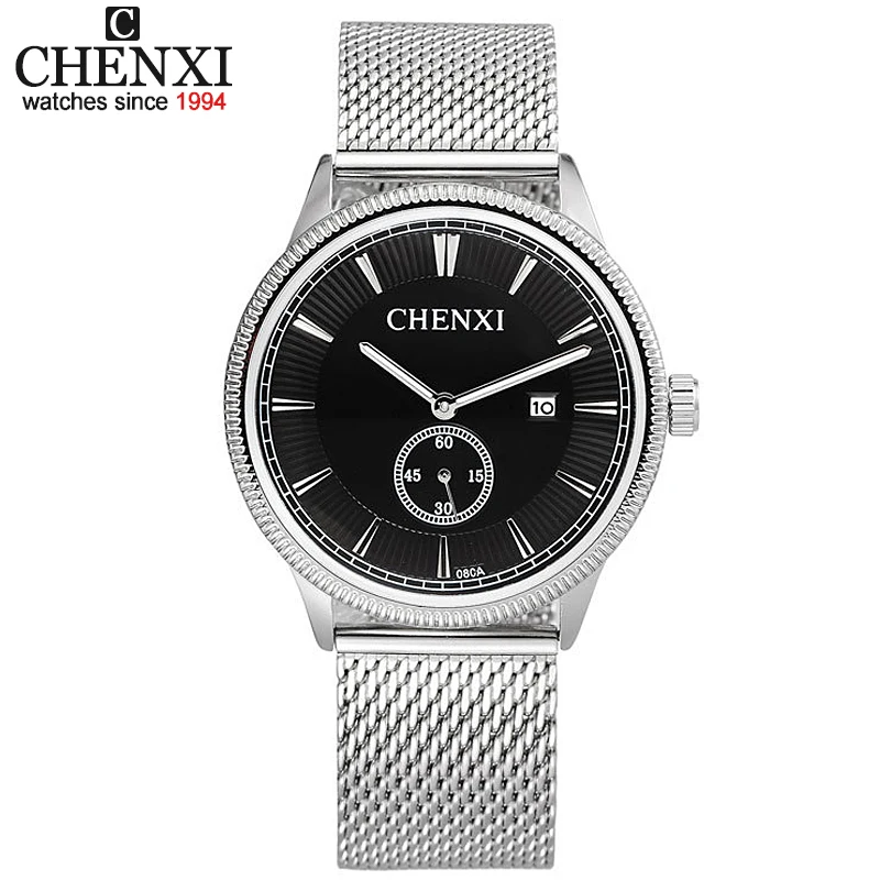 

CHENXI Luxury Quartz Casual Wristwatches Men Stainless Steel Mesh Clock relogio masculino Top Brand Mens Watches Drop Shipping