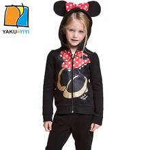YKYY YAKUYIYI Sweet Cartoon Print Girls Coat Zipper Hooded Baby Girls Outwear Coat Long Sleeve Children