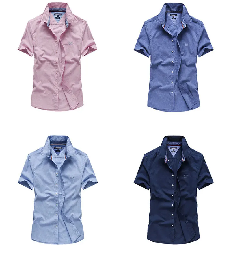 Brand JEEP Men Brand Shirts 2019 Summer Dress Cotton Short Sleeve Shirts Straight Casual Fashion Shirts M~4XL Business Shirts (9)