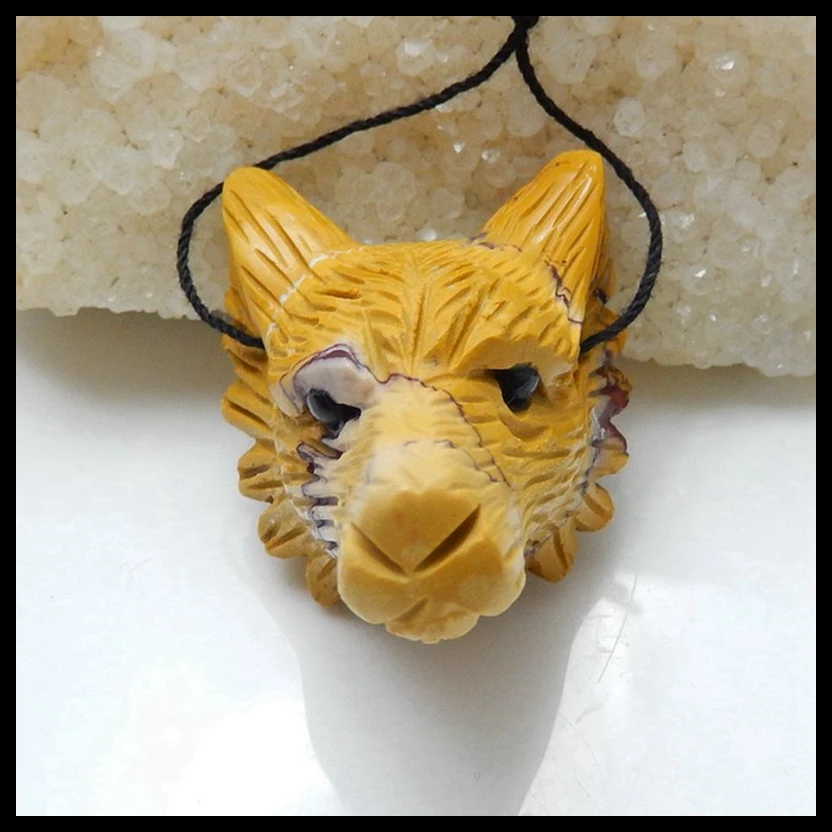 

Carved Mookite Jasper Gemstone Wolf Head Pendant,diy necklace pendants,39x34x30mm,28.9g(H5054)