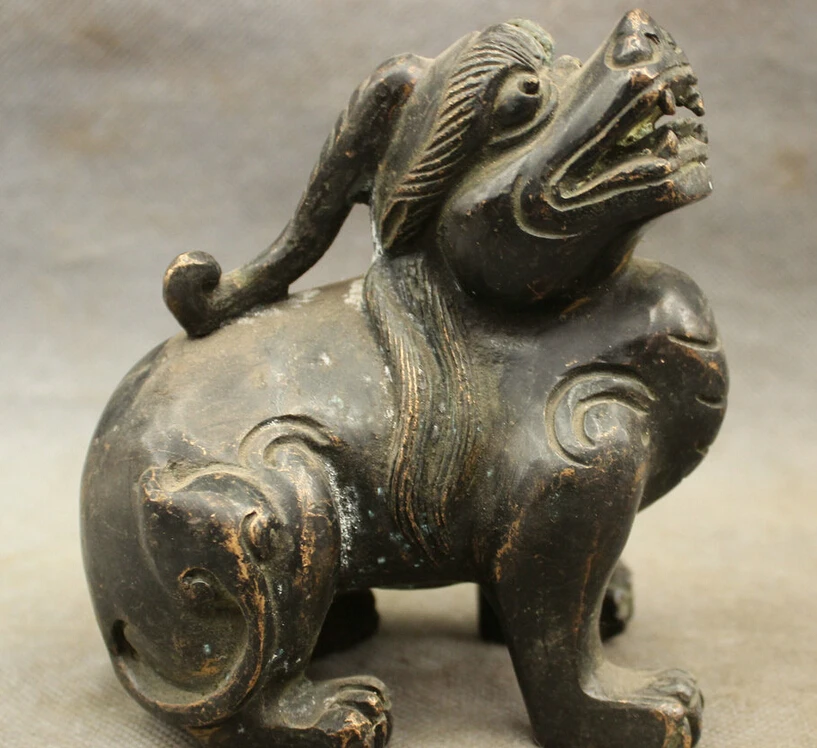 

song voge gem S3388 Chinese Bronze Folk Animals Unicorn PiXiu Lion Statue FengShui Fu Dog Sculpture