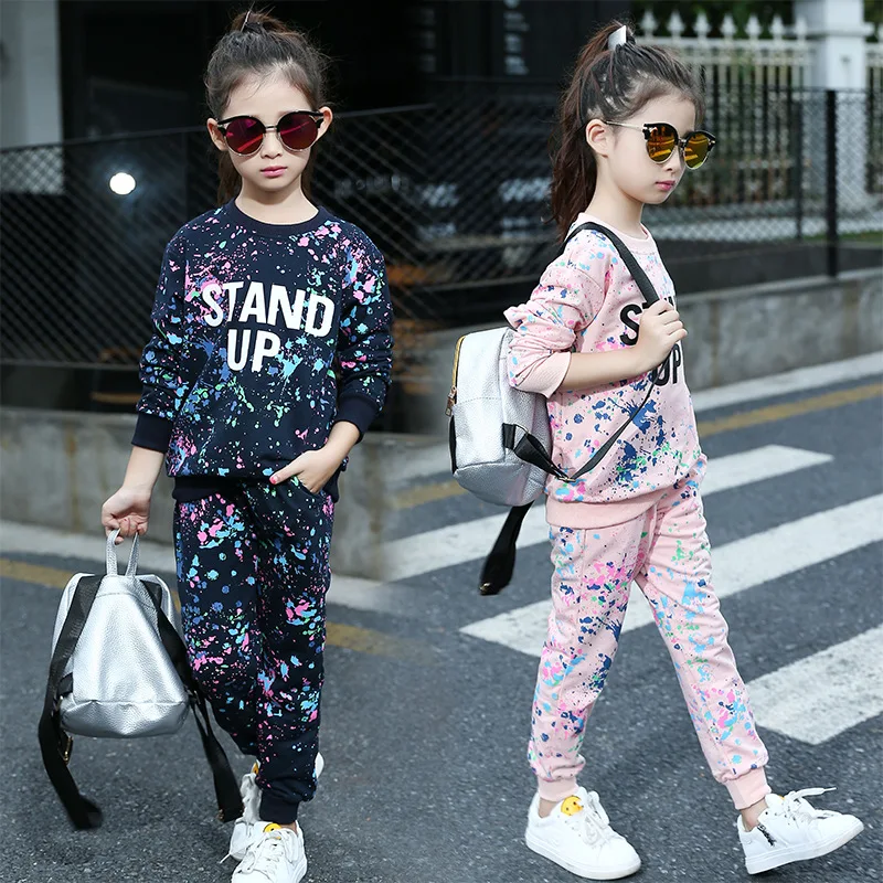 

New 2018 Autumn Girls Clothing Sets Kids School Cotton Sweatshirt+Pants 2 pcs Sports Tracksuit Suit Set For Teens Girls Clothes