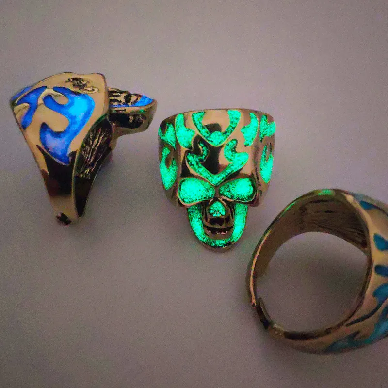 

Skull ring Adjustable Luminous Ring Night Glow Rings Adorn Article Skeleton The vampire diaries Jewelry Personalized rings
