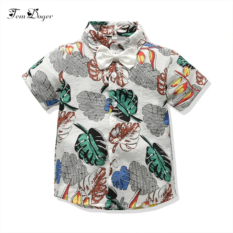 Tem Doger/Детские рубашки для мальчиков; Новая летняя рубашка с короткими рукавами и цветочным рисунком для маленьких мальчиков; модные хлопковые топы для маленьких мальчиков