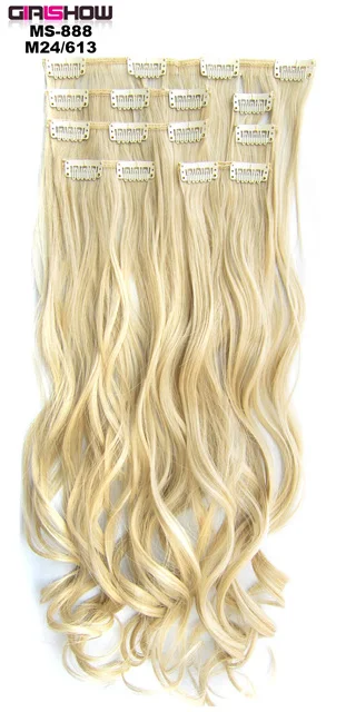 Girlshow тепла из фибры косы из прикрепляющиеся к волосам 7 шт./компл. 90 г волнистые синтетические волосы, для увеличения объема, жаростойкие волосы стиль MS-888, 22" - Цвет: MS-888 M24-613