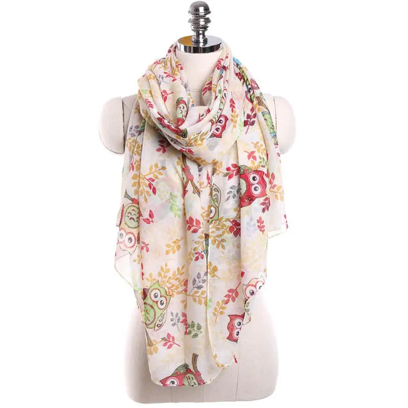   Women Ladies Owl Leaves Print Pattern Long Scarf Warm Wrap Shawl women's scarves handkerchief hijab scarf 40MA0507