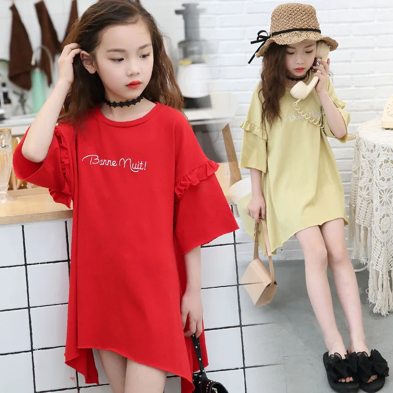 

Children Irregular Dress Girls Beachwear Dress Kids Short Sleeve Asymmetrical Princess Dresses Summer Clothes for Girls 4-13T