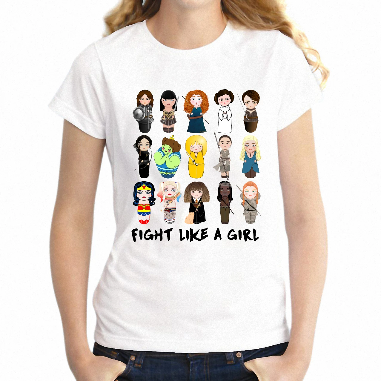 

Women's T Shirt Kokeshis Fight Like A Girl Feminism Feminist Artsy Girl's Tee