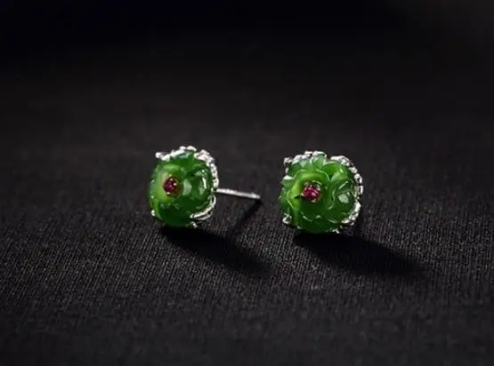

Sterling S925 925 silver Stud Earrings Natural stone flower for woman earring
