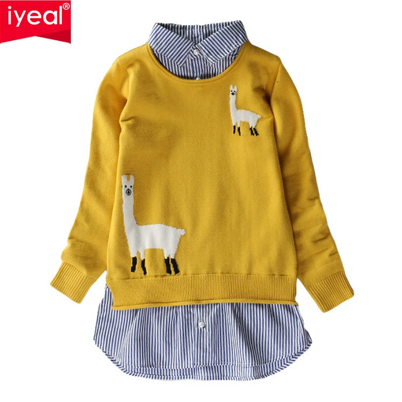 

IYEAL Girls Sweaters Dresses Spring Teenage 2018 Autumn Big Girl Casual Fake Two Pieces Kids Clothes Age 6 7 8 9 10 11 12 Years