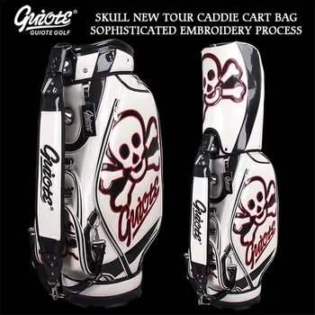 

NEW Skull & X-Bones Golf Caddie Cart Bag PU Leather Standard Golf Tour Staff Bag With Rain Hood 5-way For Men Women