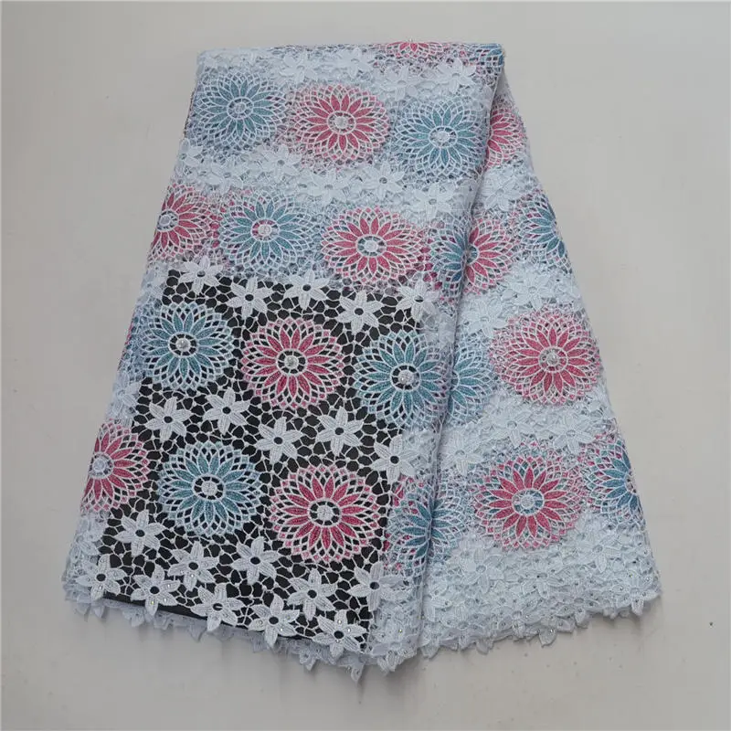 

2018 New Design African Swiss Voile Lace High Quality African Guipure Lace Fabric With Stones multi color handcut lace