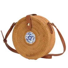 Вьетнамская плетеная Сумка из ротанга с прямым краем фарфоровая декоративная сумка-мессенджер синий цветок внутренний карман регулируемый плечевой ремень