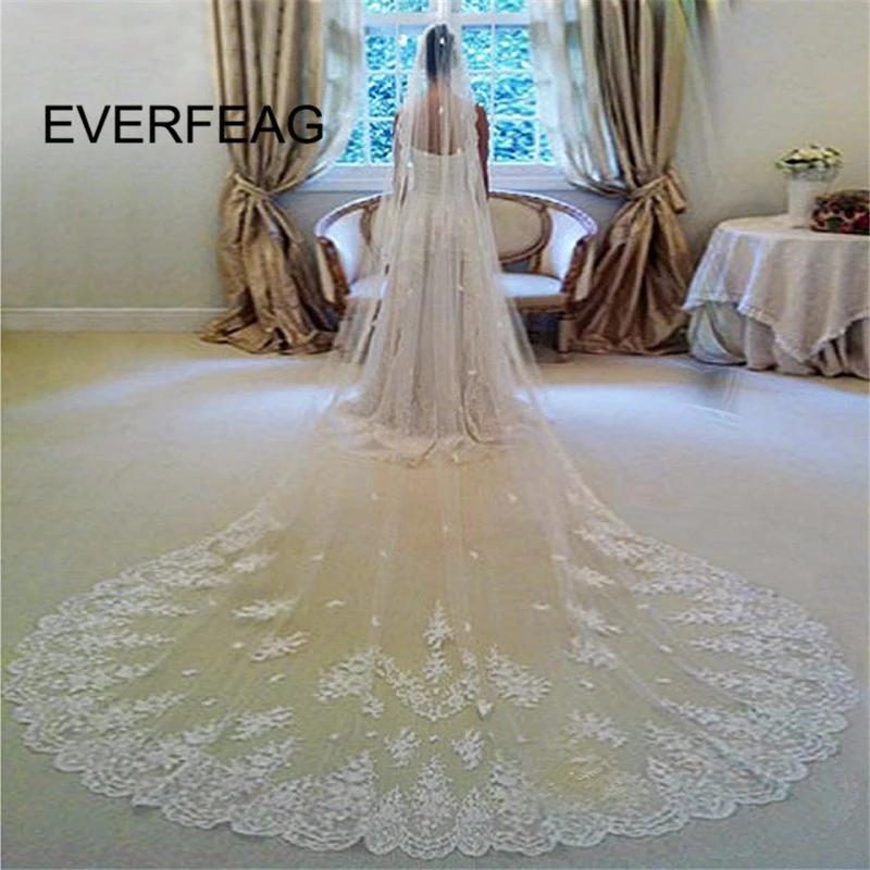 

veu de noiva 3.5M Long Wedding Veil White Ivory Lace 1 Layer Bridal Veil with Comb Wedding Accessories Wholesale