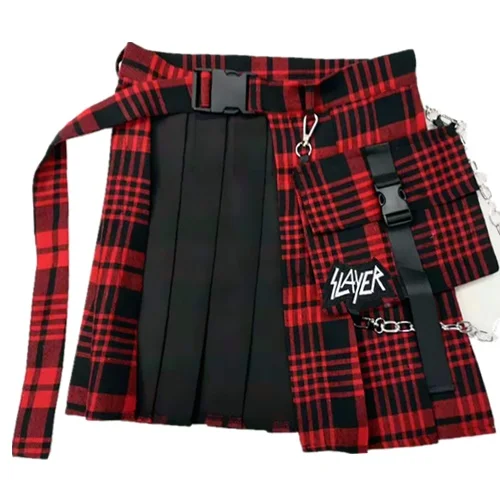 Готический панк Харадзюку женские шорты юбки нерегулярные цепи карман Высокая талия молния плиссированные мини юбки женские модные короткие юбки - Цвет: Красный
