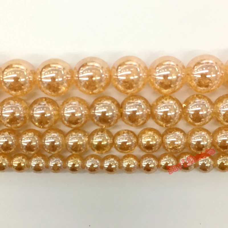 

Gold Champagne Transparent Metallic Titanium Coated Natural Quartz Crystal Glass Snow Cracked Crystal Round Beads 6 8 10 12m