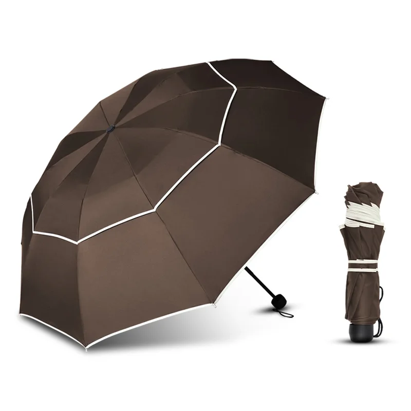 Сильный ветрозащитный двойной большой зонтик, женский складной зонтик, семейный компактный дорожный Деловой Подарок, качественные зонты для мужчин - Цвет: Coffee