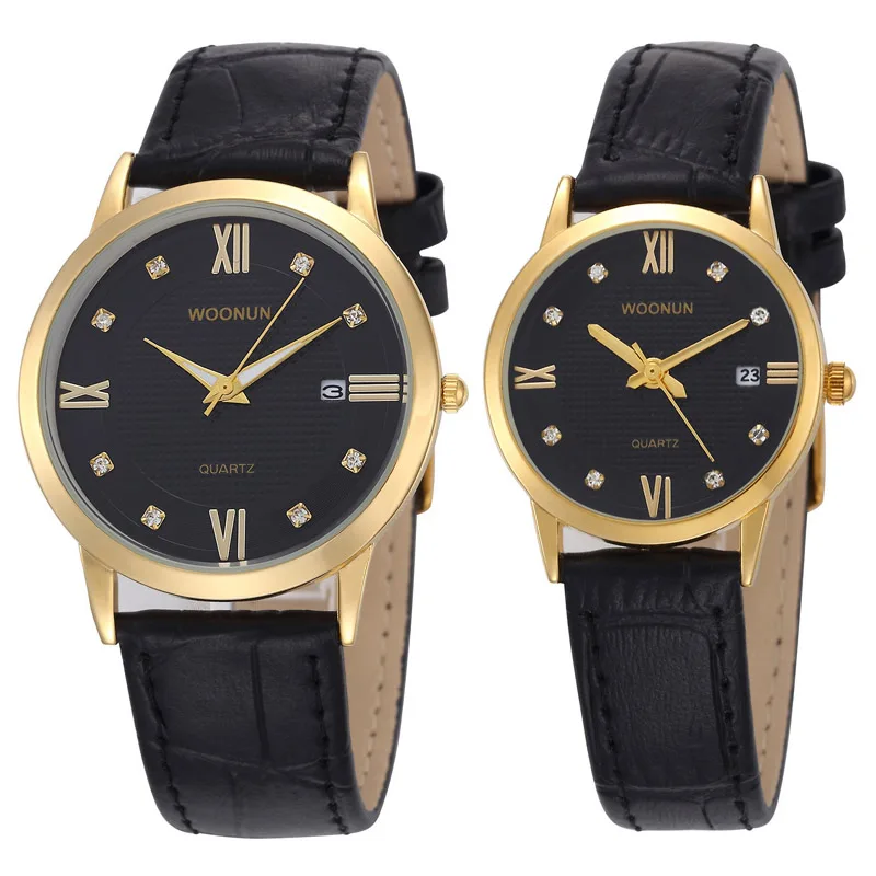 WOONUN лучший бренд класса люкс часы для влюбленных часы модные повседневные женские мужские кварцевые наручные часы с кожаным ремешком лучшие подарки