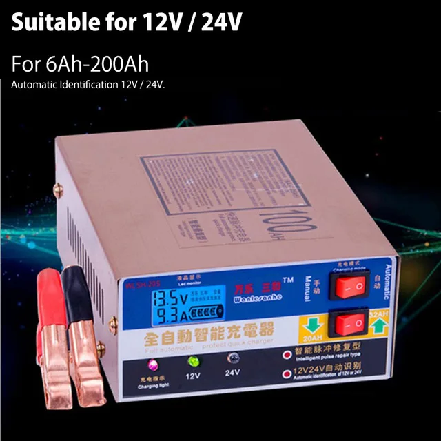 Newest Car Battery Charger 220 V Full Automatic Electric Type of Repairing Smart Wrist Battery Charger 12 V / 24 V 100AH