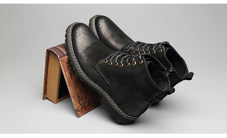 Tauntte Winter Cow Leather Ankle Boots Men Retro Bullock Carving Flower Martin Boots botines hombre bota masculina erkek bot -