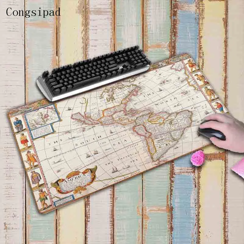  Congsipad fashion Old World Map Large Locking Edge mouse pad Natural Rubber Computer Gaming mousepa