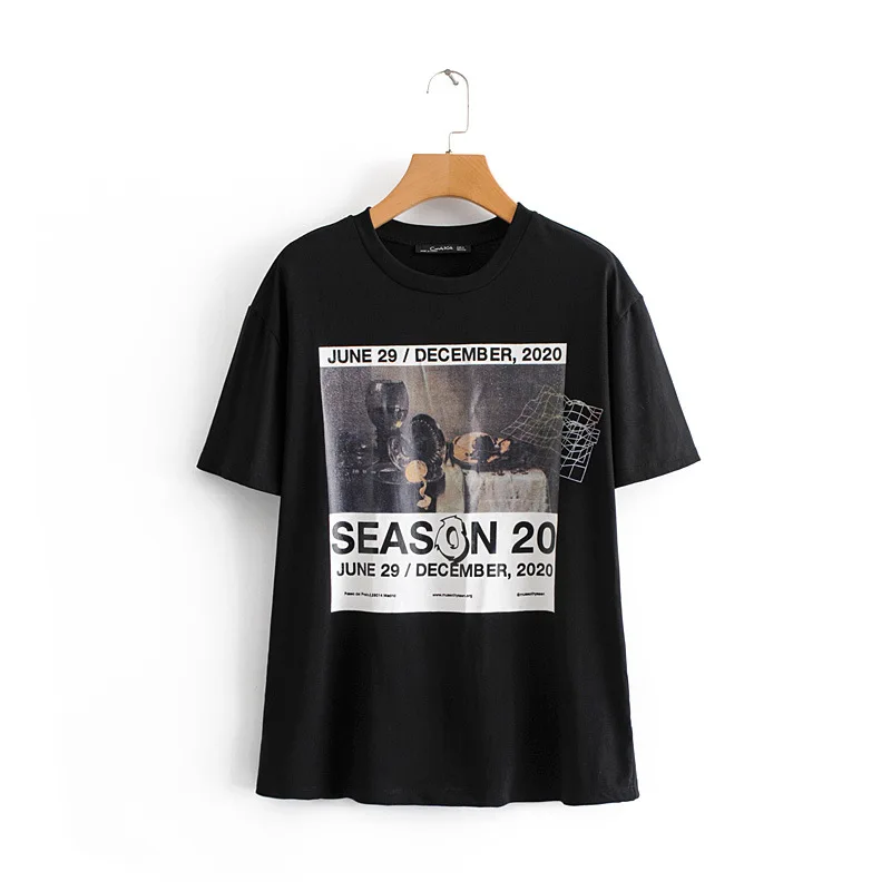 

2019 Women T Shirt Print Fashion Letters Print BF Style Tee Summer O neck Short sleeve Casual Black Shirt Female Tops C612