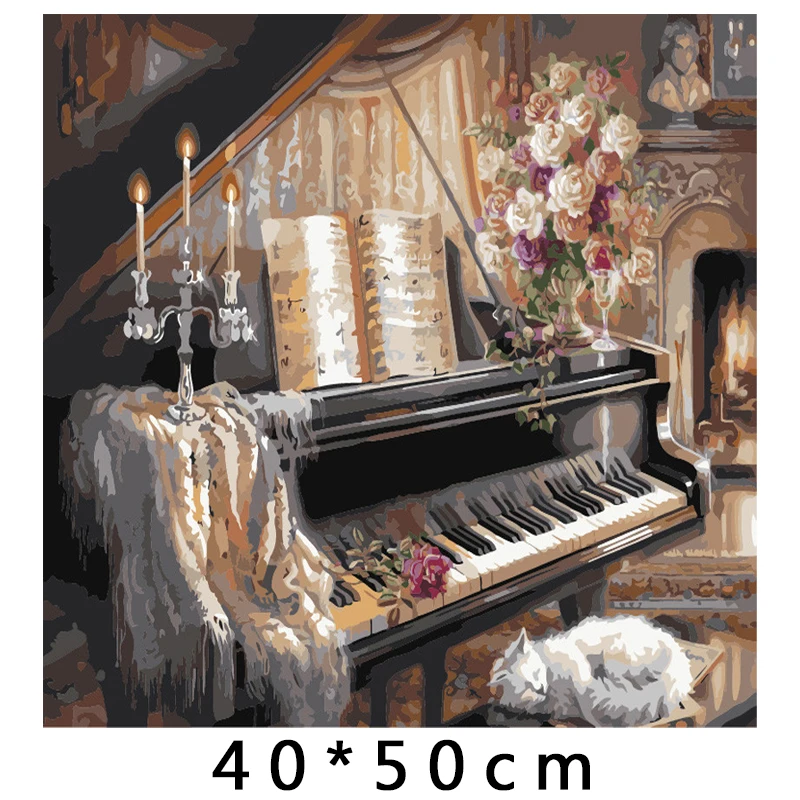 40*50 см фортепиано кот Картина Ручная роспись холст картины vintage home decor wall картинки