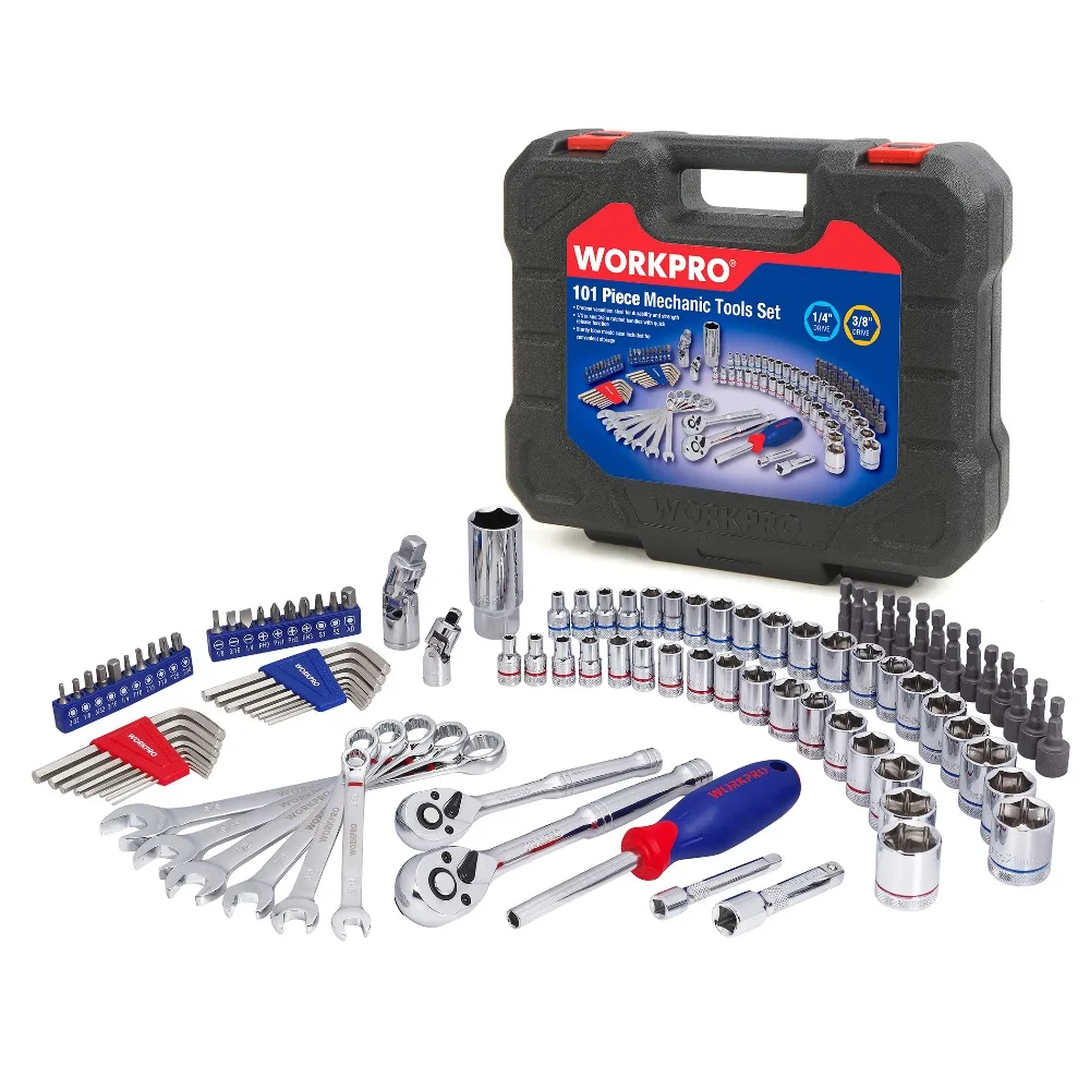 WORKPRO 101PC Mechanics Tool Set Car Repair Tool Sets Socket  Wrenches Screwdrivers Ratchet Combination Tool Kit 